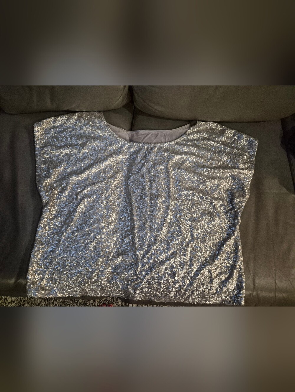 Silver Sequin Women’s Top - Sparkle Short Sleeve XXL
